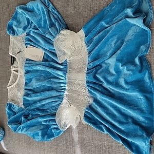 Velour lace blue blouse top